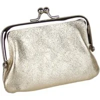 MIRROSI Mini Geldbörse Kleines Mittelgroßes Portemonnaie MADE IN ITALY Echtleder (ca. 11x7,5x2cm BXHXT), (Silberfarbene Klippverschluss-Knipsbörse)