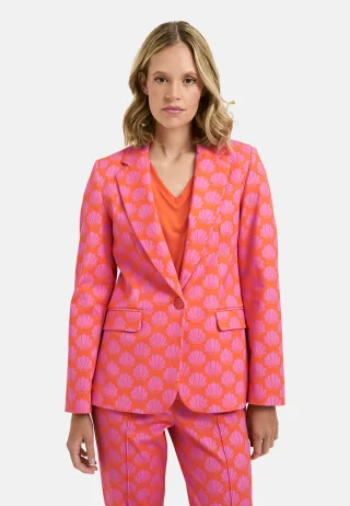 Milano Italy - Blazer w collar and lapel, flap pockets and one button closure hot orange print - Gr. - 34