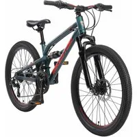 Bikestar Mountainbike 24 Zoll Aluminium Kinderfahrrad, 8 - 13 Jahre, Mädchen, Jungen, 21 Gang Shimano Tourney RD-TY300 Schaltwerk, Kettenschaltung, Scheibenbremsen, Rahmen 33 cm, Vollgefedert