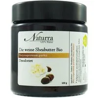 Naturra Körperbutter Bio Sheabutter weiß desodoriert – geruchsneutral im Braunglastiegel, Geruchsneutral, Premiumkosmetik in Lebensmittelqualität, Omega-Öl