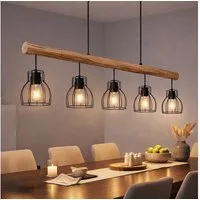 GLOBO LIGHTING Hängeleuchte, Leuchtmittel inklusive, Warmweiß, LED Decken Hängelampe Holzbalken Design Pendelleuchte 5 flammig