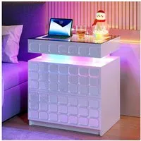 LVSOMT Nachttisch mit Ladestation und RGB, verstecktem Stauraum (1-St), 50×40×59.9cm, weiß