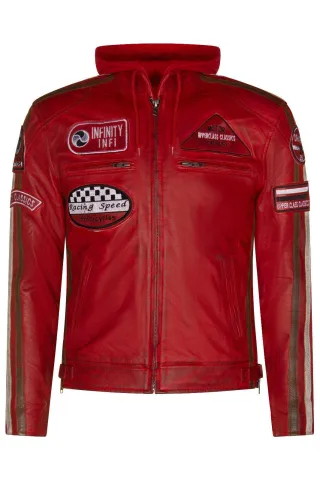 Herren Racing Bikerjacke aus Leder mit Kapuze – Detroit