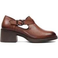 Celal Gültekin Plateau Spangenschuhe Blockabsatz Retro Damen Mary-Jane-Schuhe Narbenleder, Antik-Finish & Echtleder-Futter, Hellbraun, 38