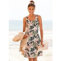 LASCANA Sommerkleid mit tiefem Rückenausschnitt im Blumenprint, bügelfreie Qualität tailliertes Minikleid, Strandkleid aus glatter Stretchware, elegant