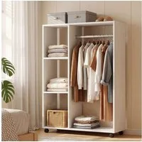 HOMCOM Garderobenschrank Kleiderschrank,auf Rollen,mobile Garderobe,Kleiderstange,3 Regale (Garderobenschrank, 1-St., Rollbarer Kleiderständer) für Flur, Schlafzimmer, 80 x 40 x 128 cm, Weiß