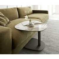 DELIFE Beistelltisch Elenya, Keramik Minas Melange Weiß-Beige 60x60 cm Gestell Effektfinish Titan