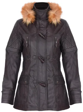 Damen-Parkajacke aus gestepptem Leder mit Kapuze – Northampton