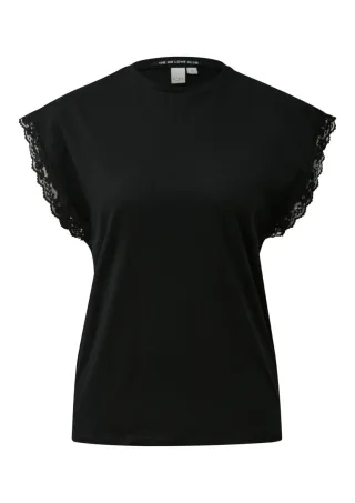 Q/S designed by - T-Shirt mit Spitzendetails an den Ärmeln schwarz - Gr. - L