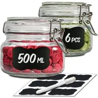 Praknu Vorratsglas 6 Einmachgläser mit Bügelverschluss 500ml - Mit Etiketten, Stift und, Glas, (Set, 6-tlg), Luftdichte Deckel mit Dichtung, Vorratsbehälter für Lebensmittel