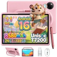 DOOGEE U11kid Android 16 Kinder Tablet mit Hülle und Stift, 11 zoll, 8580mAh Tablet (11", 128 GB, Android 16, WiFi, 4GB+128GB ROM /2TB TF, 13MP+5MP, 90Hz, BT 5.0, Widevine L1/Face ID)