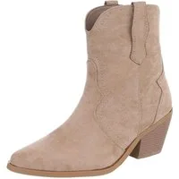 Ital-Design Damen Western Boot Velours-Optik Blockabsatz Westernstiefelette (92157787) Blockabsatz Stiefeletten in Hellbraun