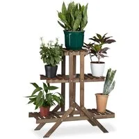 relaxdays Blumenständer Blumentreppe 3 Ebenen, Schokobraun