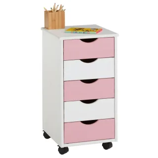Idimex Rollcontainer, Weiß, Rosa, Holz, Kiefer, Mode, Quadratisch, 35x65x40 cm, FSC Mix, Arbeitszimmer, Container