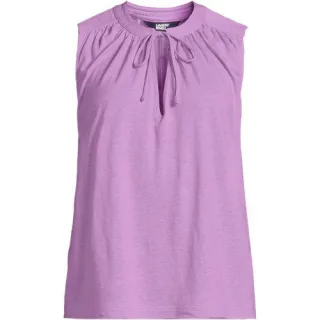 Top aus Leinenmix mit Bindekragen für Damen, Damen, size: regular, Lila, Leinen, by Lands' End