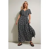 Stil Diva Midikleid Maxikleid mit V-Ausschnitt, kurzen Ärmeln und Gürtel in Übergröße mit
