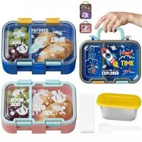 Bundviel Lunchbox Auslaufsichere Kinder-Brotdose mit Fächern im Set, (mit 100ml Edelstahl-Dippschale, Kindergarten und Schule - Mädchen und Jungen, Vesperbox, Snackbox)