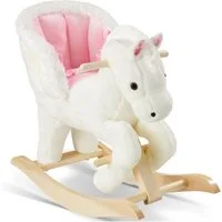 tectake Schaukelpferd Schaukeltier, weicher Plüschbezug, mit Sicherheitsgurt, rosa/weiß, hochwertiges Design, mit 2 Soundeffekten, ab 18 Monaten geeignet