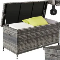 tectake Gartenbox Aluminium Auflagenbox mit Rattangeflecht, 121 x 56 x 60 cm (Kissenbox Kiruna, in grau, 270 L), UV-beständig, 2 Rollen, mit Reißverschluss und Zahlenschloss