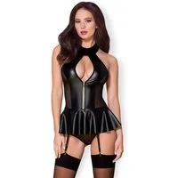 Obsessive Corsage Corsage schwarz Latex-Optik + String Reizwäsche (Set)