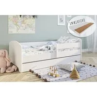 Kids Collective Kinderbett 70x140 / 80x160 cm Komplettset mit Matratze & Schublade (Bett für Jungen und Mädchen, Einzelbett für Kinder von 2 - 10 Jahren), komplettes Set in Weiß für Jungen und Mädchen 80x160 cm