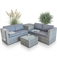Mucola Gartenlounge-Set Polyrattan Sitzgruppe mit Auflagenbox Sitzgarnitur Gartengarnitur, (Set, inkl.Tisch), Sicherheitsglasplatte
