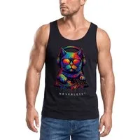 Neverless Tanktop Herren Tank-Top DJ Katze Musik Print Festival EDM Shirt mit mit Print