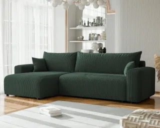 Ecksofa mit Schlaffunktion LUNA MAX in Stoff Poso Grün Ottomane Links