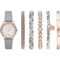 Skechers Quarzuhr SR9056, (Set, 6-tlg., mit 5 Schmuckarmbändern), Armbanduhr, Damenuhr, analog, Glassteine, Geschenkidee