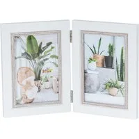 Levandeo® Bilderrahmen, Fotoaufsteller 2 Fotos 10x15 Weiß Eiche gekälkt MDF Holz