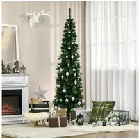 HOMCOM Künstlicher Weihnachtsbaum 195 cm Christbaum mit 556 Spitzen, 25 Zapfen, klappbar Metallständer, Tanne, für Weihnachten Deko, grün