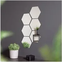 Haushalt International Wandspiegel Wandspiegel Spiegelwand Wandaufkelber Spiegelfliesen Badezimmerspiegel (Spiegelfliesen, 6-St., sechseckige Spiegel, 18 x 21 x 0,25 cm (LxBxT), Dekoration Wohnzimmerspiegel, Material: Glas