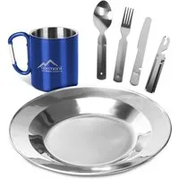 normani Geschirr-Set Camping-Geschirrset 7-Teilig (4-tlg), 1 Personen, Edelstahl, Outdoor Kochgeschirr Ess-Geshirrset Campingheschirr