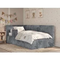 MKS MÖBEL Kinderbett TILVO ALTA (Set, Cordstoff Bett, inkl. Lattenrost, Bettkasten, Sicherheitsbarriere & Kopfteil), Eckbett mit Stauraum, Rausfallschutz & Gasdruckfedern