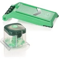 Genius Gemüsehobel Nicer Dicer Chef Speed Slicer verstellbarer Hobel inkl. Handy Hopper, (Zubehör, 2-tlg), ultra-scharfe Edelstahl-V-Klinge in G-NOX-Qualität
