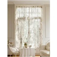 Agger Gardine Kamelien-Blumenmuster-Vorhänge, Transparente Gardine mit Rüschenvolant (2 St), Boho-Vorhänge für Wohnzimmer und Schlafzimmer