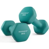 SONGMICS Kurzhantel Hanteln, 5 Gewichtsklasse, (2er Set Neopren-Beschichtung, Hantelset, Kurzhanteln, Hexagon), 2 x 3 kg, Krafttraining, Workout, Fitnesstraining, für Zuhause