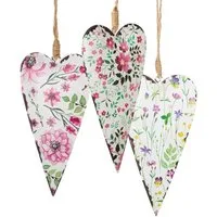Logbuch-Verlag Dekofigur 3 Metallherzen zum Aufhängen - mit Blumenmuster beige rosa grün