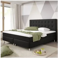 inter Boxspringbett Köln Plus Webstoff mit 7 Zonen Taschenfederkern und Topper-Optik (180x200 cm, Schwarz mit 7 Zonen Taschenfederkernmatratzen und Topper-Optik), Taschenfederkern-Komfort, gepolstertes Kopfteil, inklusive Matratzen
