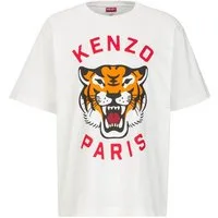 KENZO T-Shirt Tee Ricamata Oversize Unisex Lucky Tiger Di Cotone