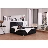 Home affaire Boxbett Big Noux aus schwarzem Kunstleder mit Kristallsteinen im Kopfteil, inkl. Bettkasten, erhältlich in der Größe 180x200cm