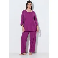 Ulla Popken Pyjama Pyjama Zweiteiler Lochstickerei Zierfalte 3/4-Arm