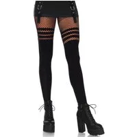 Leg Avenue Feinstrumpfhose Netzstreifen Strumpfhose Unten klasisch und blickdicht, oben Fishnet