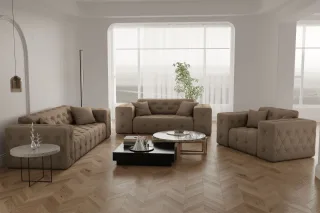 Sofaset Designersofa CHANTAL 3-2-1 in Stoff Opera Velvet Taupe