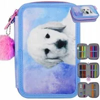 Festivalartikel Federtasche Dreikammer-Schulmäppchen für Mädchen - Galaxy Hundedesign