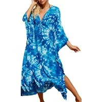 Mutig Strandkleid Cover Up Beachwear für Damen,Maxi Lange Strandkleid,Sommer Strandkleid (Boho-Strandponcho, Bikini-Cover-up, Strandponcho mit Druck, Geeignet für Strandurlaub, Reisen und Partys,Einheitsgröße) Sehr weich und angenehm zu tragen, fühlt