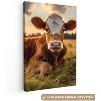 OneMillionCanvasses® Leinwandbild Kuh - Tier - Wiese - Gras - Tiere - Natur, Fotodruck (1 St), Leinwand Canvas Wandbild, Wanddekoration 20x30 cm