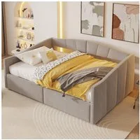 Odikalo Schlafsofa Schlafcouch 90x200 140x200 mit Bettkasten, Polsterbett Sofabett 90x200 / 140x200 cm, Mit hydraulischer Lagerung, Mit Lattenrost und Armlehnen, Klassische Streifen, Vielseitiges Doppel, Hautfreundlicher Samtstoff Grau / Hellgrau