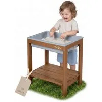 roba® Spieltisch Tiny - Garten Spielzeug mit Wanne, aus natürlichem Massivholz - Sand- & Matschtisch für Draußen