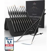 LIEBERGE Malpinsel Premium Set – 10 Detailpinsel für Acryl, Aquarell, inkl. Präsenter, (Set, 10 St., Pinselpräsenter, Flachpinsel, Fächerpinsel, Rundpinsel, Schrägpinsel), Synthetikhaar, vegan, langlabig, hohe Farbaufnahme, Anfänger, Profis